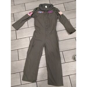 Top Gun Maverick Flight Suit Costume Olive Green Jumpsuit Patches Mens Small
